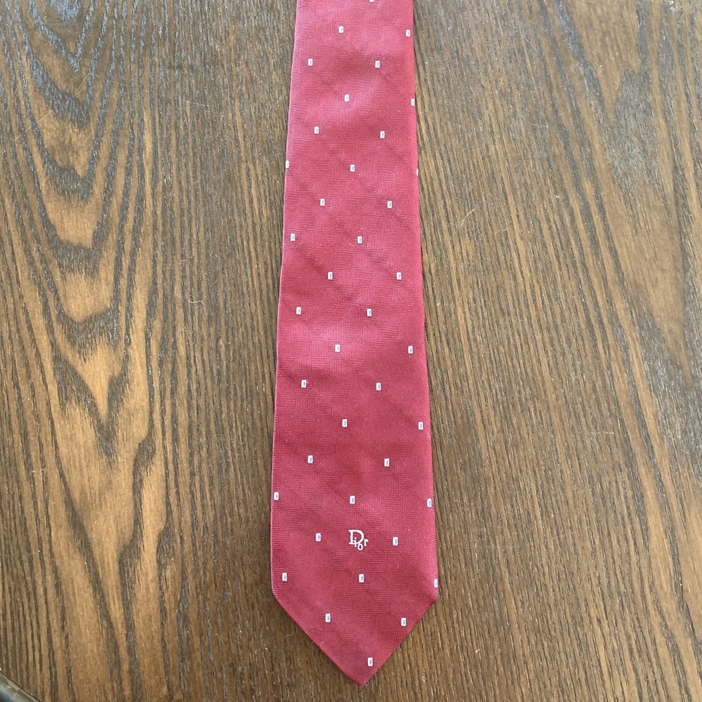 Christian Dior Maroon Embroidered Tie - Picture 3 of 6